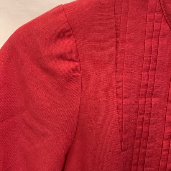 Boden Poppy Red Cotton Linen Blend Pleat Button Front 3/4 Sleeve Dress Size 4 - Picture 12 of 15